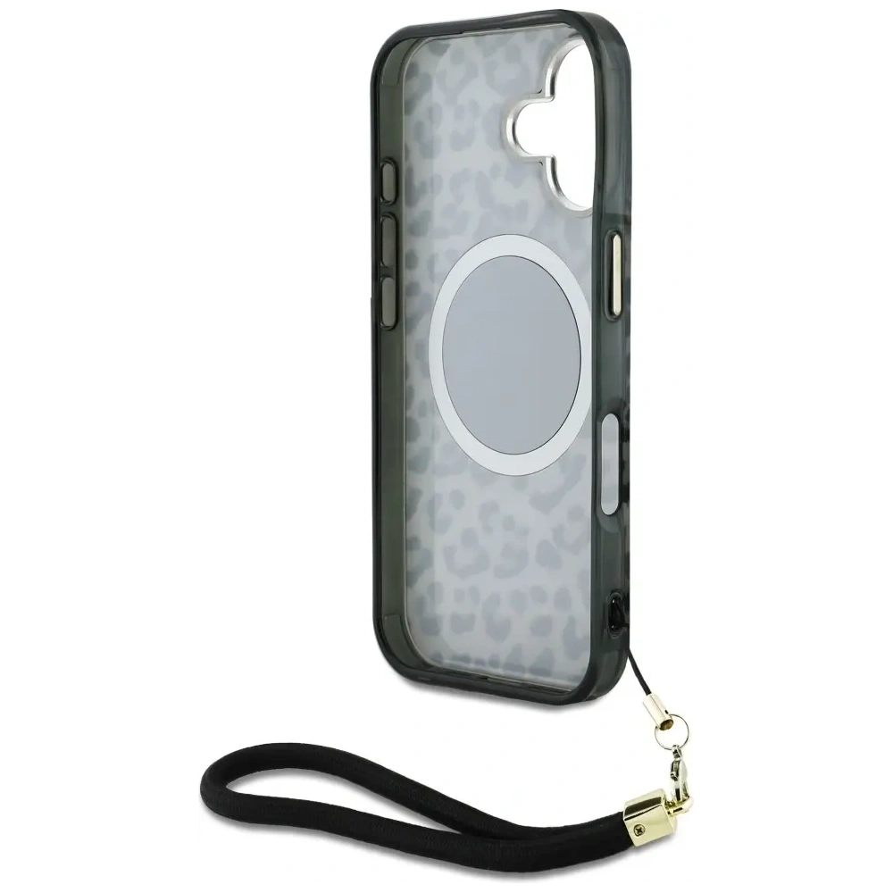 Hurtownia GSM - Guess HC IML Leopard Triangle Cord Strap Apple iPhone 16 MagSafe fekete - GUE4380 - {ean13} - Hurt