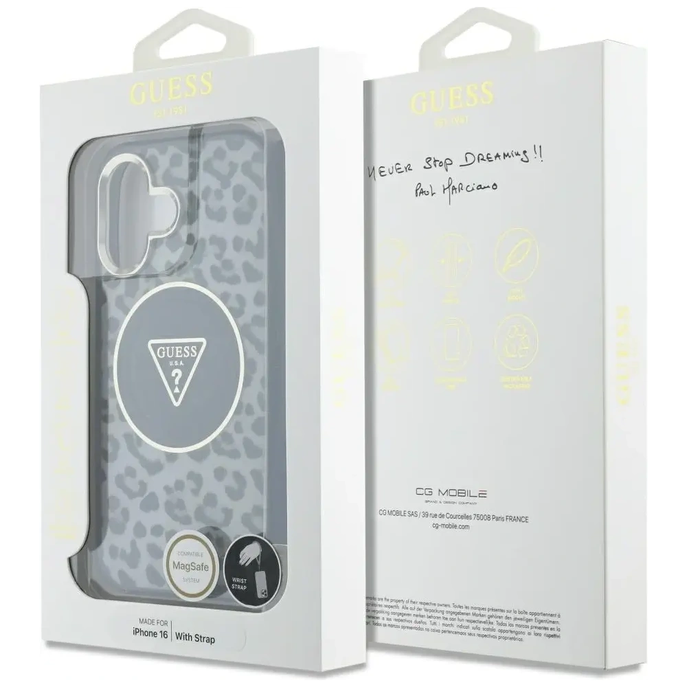 Wholesale Guess HC IML Leopard Triangle Cord Strap Apple iPhone 16 MagSafe black - GUE4380 - {ean13} - Hurt