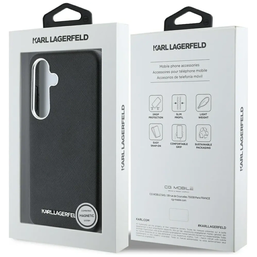 Hurtownia GSM - Karl Lagerfeld Saffiano Full Wrapped Elongated Metal Logo MagSafe Samsung Galaxy S25+ Plus negru - KLD21946 - {ean13} - Hurt