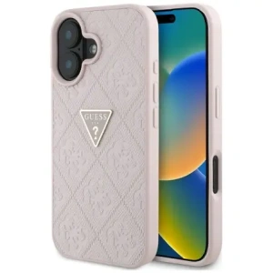 Wholesale Guess Hot Stamp 4G Pattern Triangle Metal Logo Apple iPhone 16 pink - GUE4386 - {ean13} - Hurt