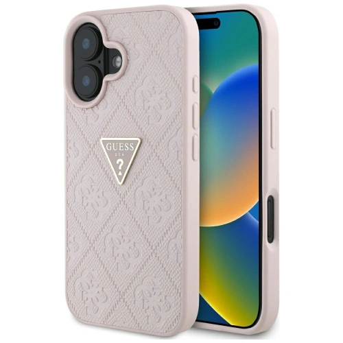 Etui Guess Hot Stamp 4G Pattern Triangle Metal Logo do Apple iPhone 16 różowy