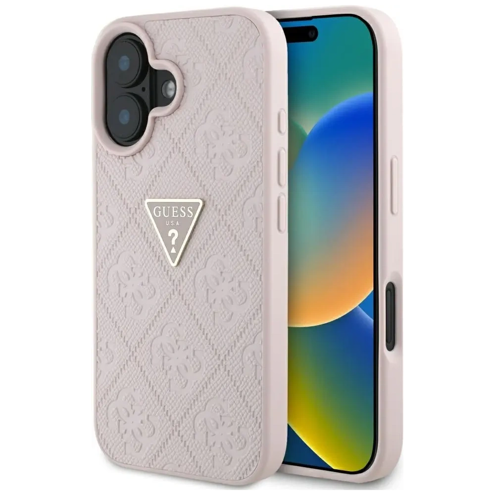 Wholesale Guess Hot Stamp 4G Pattern Triangle Metal Logo Apple iPhone 16 pink - GUE4386 - {ean13} - Hurt