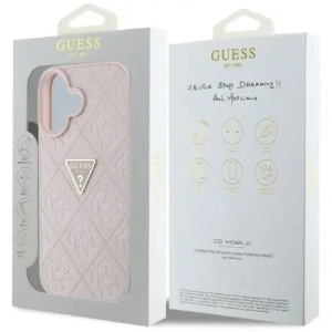 Wholesale Guess Hot Stamp 4G Pattern Triangle Metal Logo Apple iPhone 16 pink - GUE4386 - {ean13} - Hurt