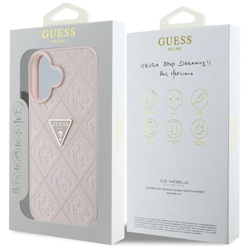 Etui Guess Hot Stamp 4G Pattern Triangle Metal Logo do Apple iPhone 16 różowy