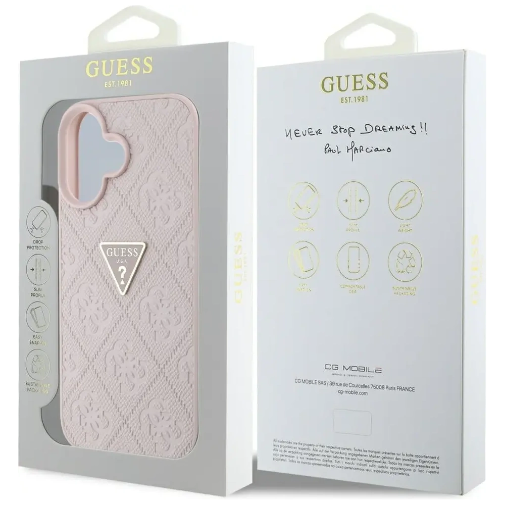 Wholesale Guess Hot Stamp 4G Pattern Triangle Metal Logo Apple iPhone 16 pink - GUE4386 - {ean13} - Hurt