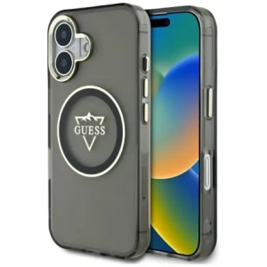 Wholesale Guess IML Metal Mountain Logo MagSafe Apple iPhone 16 black - GUE4387 - {ean13} - Hurt