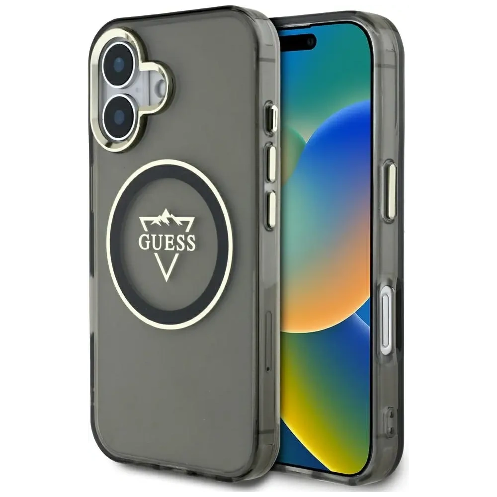 Wholesale Guess IML Metal Mountain Logo MagSafe Apple iPhone 16 black - GUE4387 - {ean13} - Hurt
