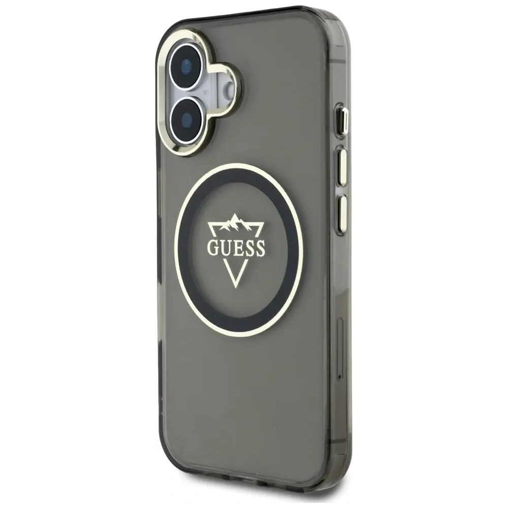 Wholesale Guess IML Metal Mountain Logo MagSafe Apple iPhone 16 black - GUE4387 - {ean13} - Hurt