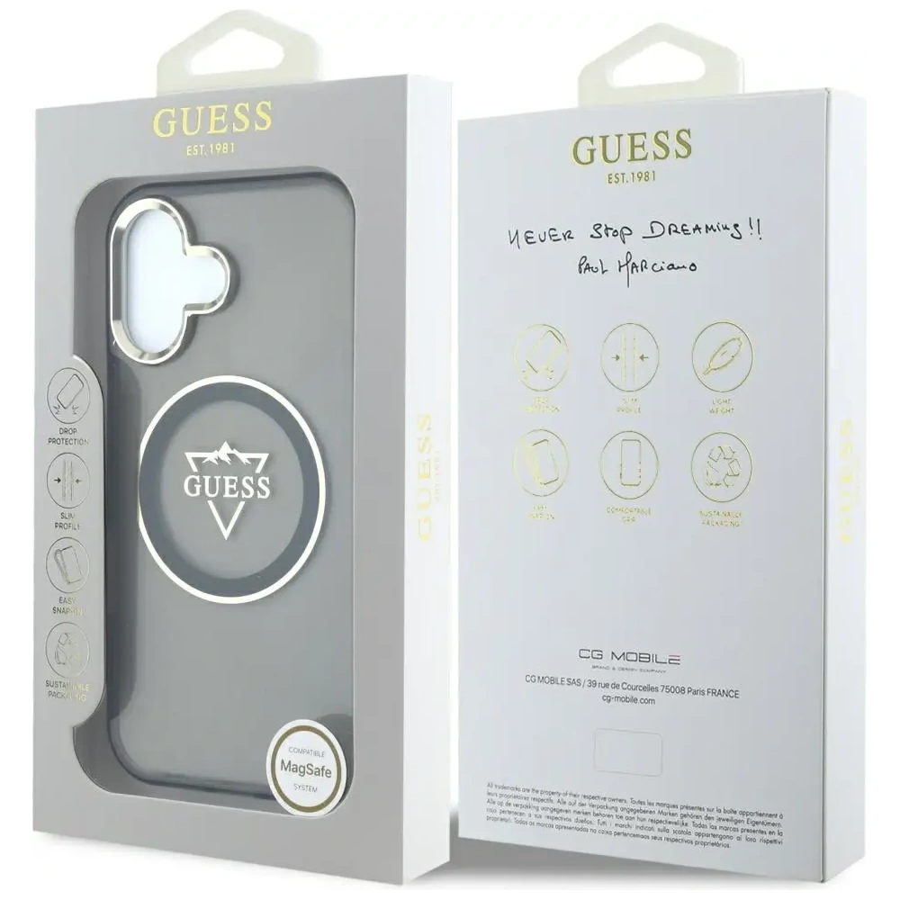 Wholesale Guess IML Metal Mountain Logo MagSafe Apple iPhone 16 black - GUE4387 - {ean13} - Hurt