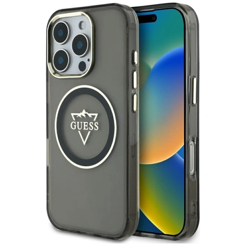 Etui Guess IML Metal Mountain Logo MagSafe do Apple iPhone 16 Pro czarny