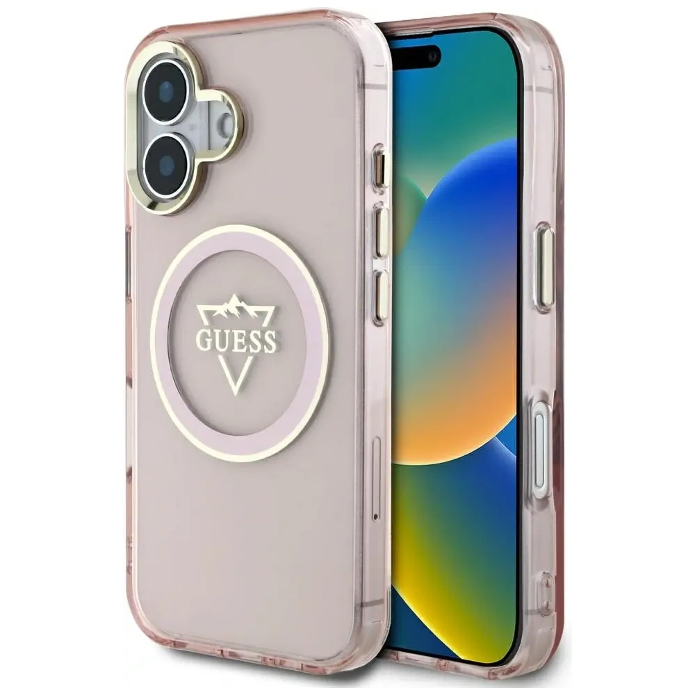 Wholesale Guess IML Metal Mountain Logo MagSafe Apple iPhone 16 pink - GUE4392 - {ean13} - Hurt