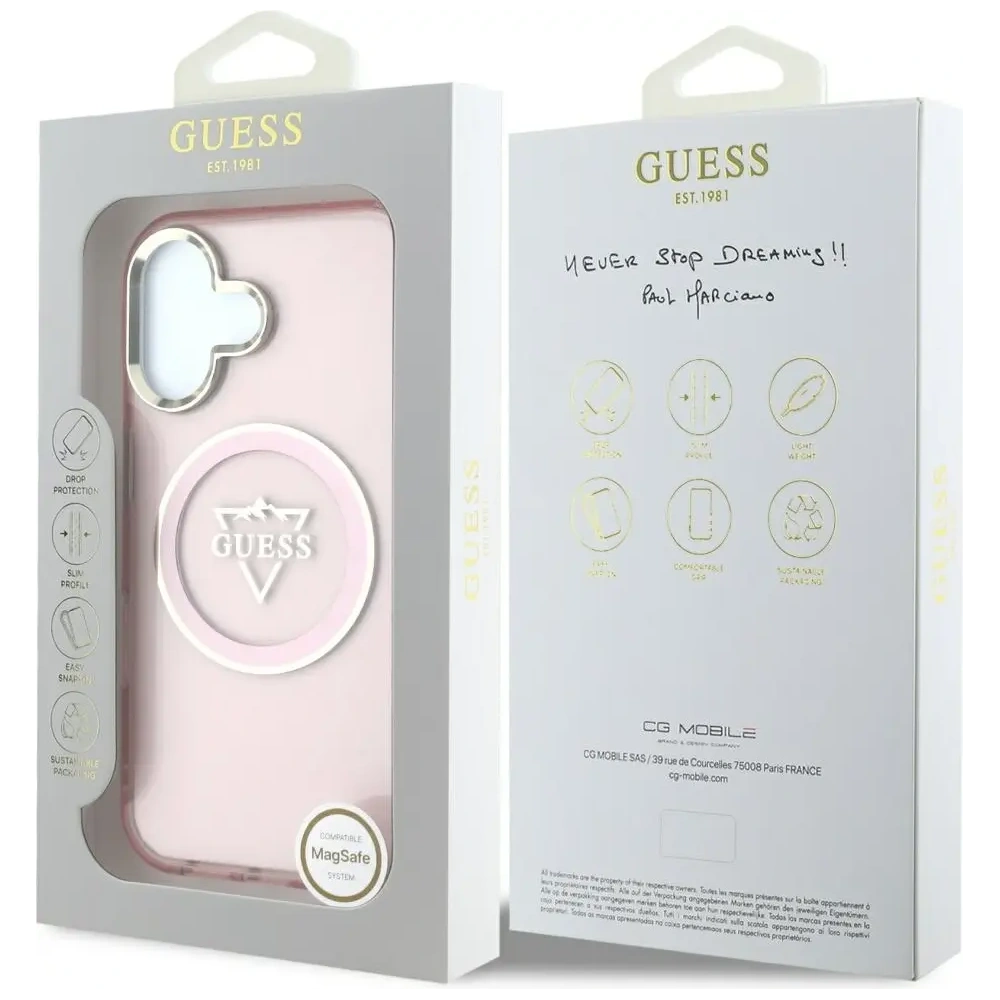 Wholesale Guess IML Metal Mountain Logo MagSafe Apple iPhone 16 pink - GUE4392 - {ean13} - Hurt