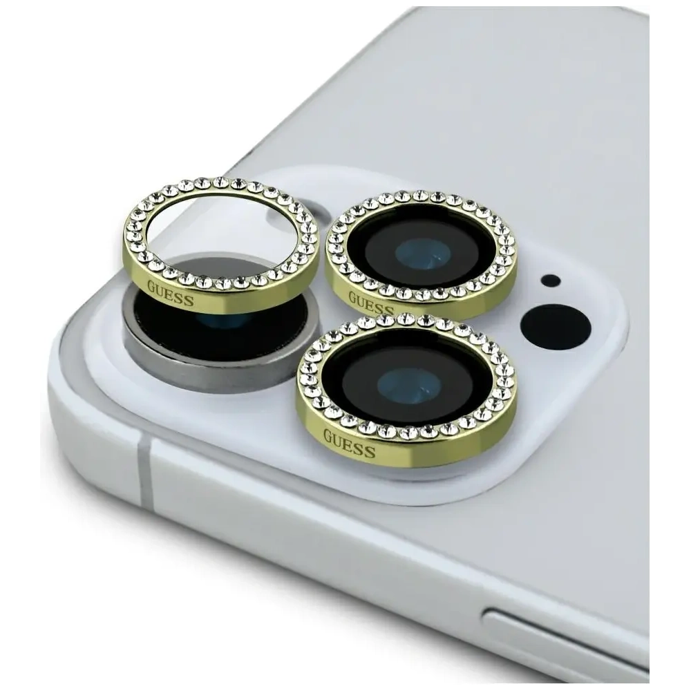 Hurtownia GSM - Guess Ochranný kryt na čočky se skleněnými kamínky Apple iPhone 16 Pro / 16 Pro Max zlato - GUE4393 - {ean13} - Hurt