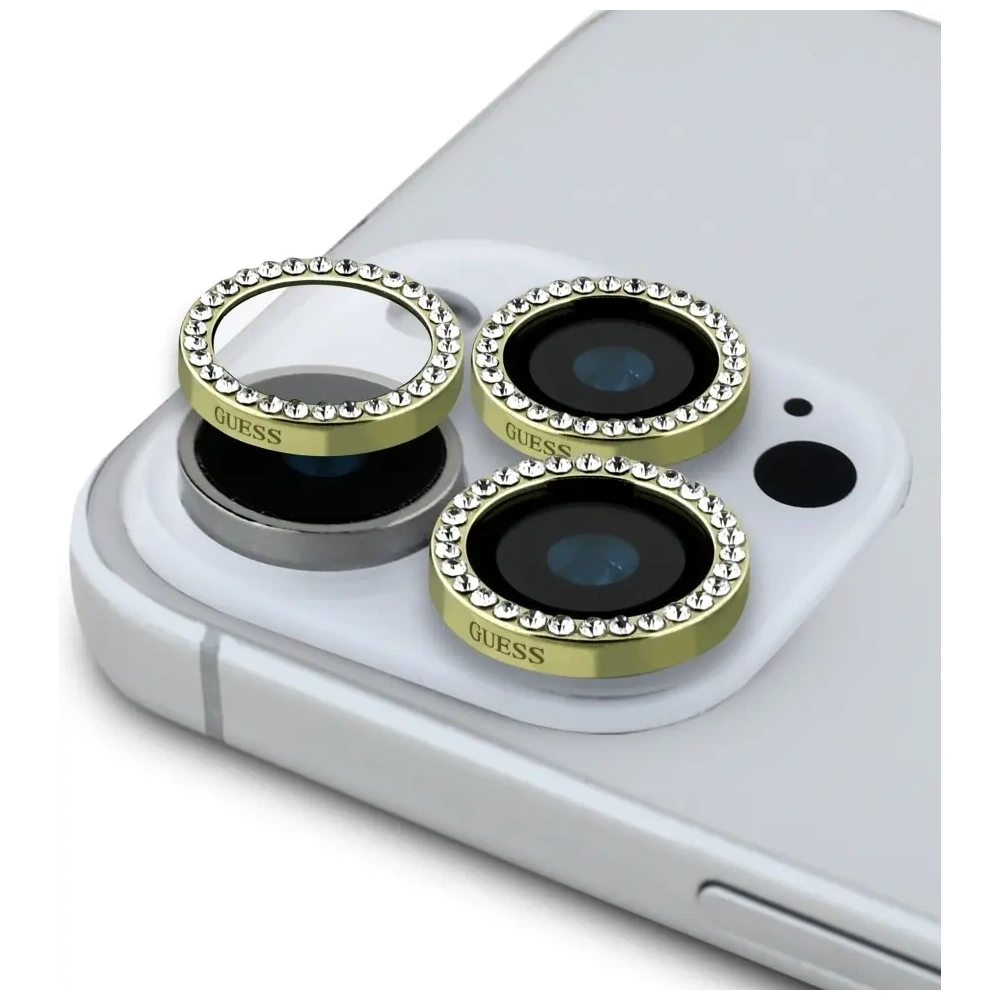 Hurtownia GSM - Guess set BP Rhinestone 2in1 sticlă securizată + protecție pentru lentile Apple iPhone 16 Pro Max aurie - GUE4395 - {ean13} - Hurt