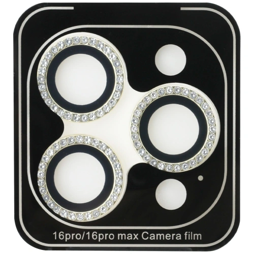 Zestaw 2w1 Guess BP Rhinestone szkło na ekran i obiektyw aparatu do Apple iPhone 16 Pro Max złoty