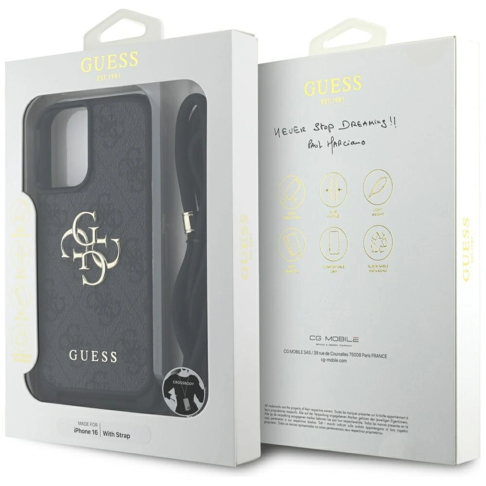 Hurtownia GSM - Etui Guess 4G Big Logo Cord Stap Crossbody do Apple iPhone 16 czarny - GUE4397 - {ean13} - Hurt