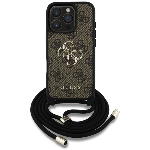 Etui Guess 4G Big Logo Cord Stap Crossbody do Apple iPhone 16 Pro brązowy