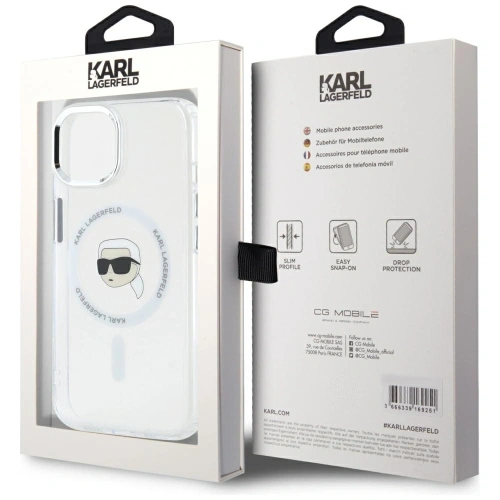 Etui Karl Lagerfeld IML Metal Karl Head MagSafe do Apple iPhone 15 biały