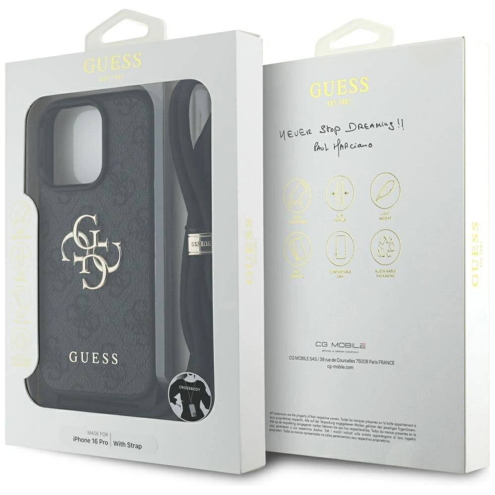 Hurtownia GSM - Guess 4G Velké Logo Kordová Křížová Taška Apple iPhone 16 Pro černá - GUE4401 - {ean13} - Hurt