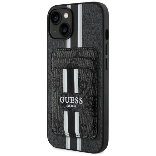 Etui Guess 4G Stripes z portfelem MagSafe do Apple iPhone 15 czarny
