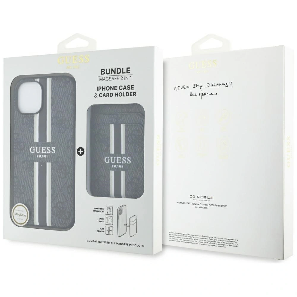 Hurtownia GSM - Guess 4G Stripes MagSafe Peněženka Apple iPhone 15 černá - GUE4405 - {ean13} - Hurt