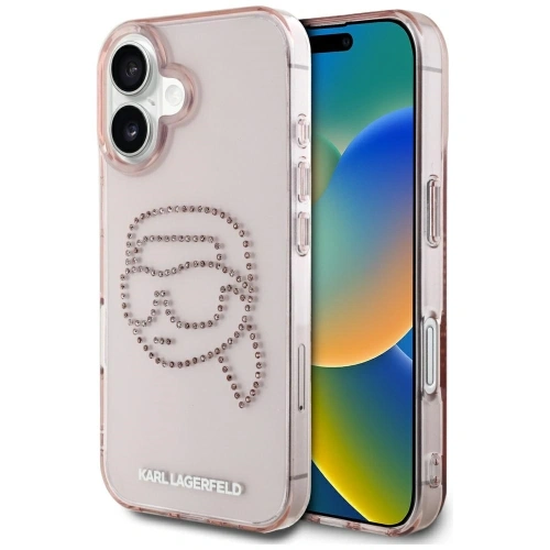 Etui Karl Lagerfeld IML Rhinestones Karl Head do Apple iPhone 16 różowy