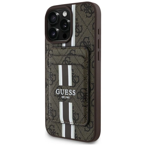 Etui Guess 4G Stripes z portfelem MagSafe do Apple iPhone 16 Pro Max brązowy