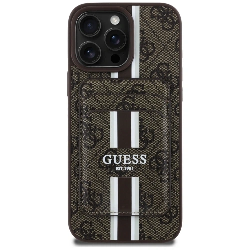 Etui Guess 4G Stripes z portfelem MagSafe do Apple iPhone 16 Pro Max brązowy