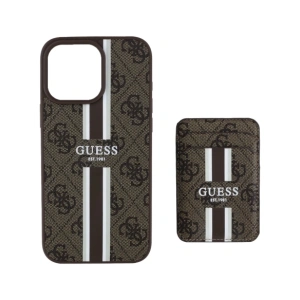 Wholesale Guess 4G Stripes MagSafe Wallet Apple iPhone 16 Pro Max brown - GUE4406 - {ean13} - Hurt