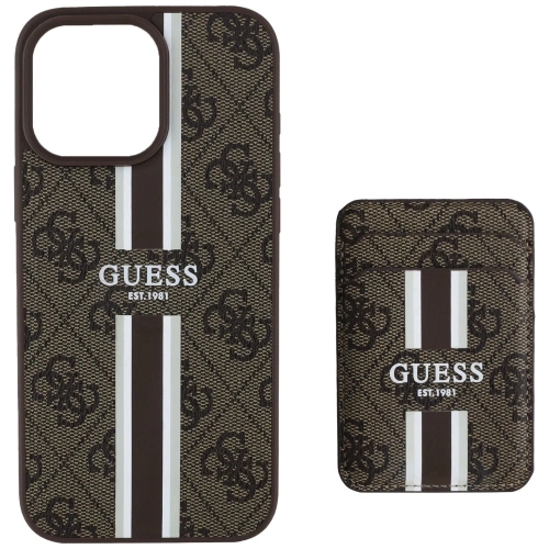Etui Guess 4G Stripes z portfelem MagSafe do Apple iPhone 16 Pro Max brązowy
