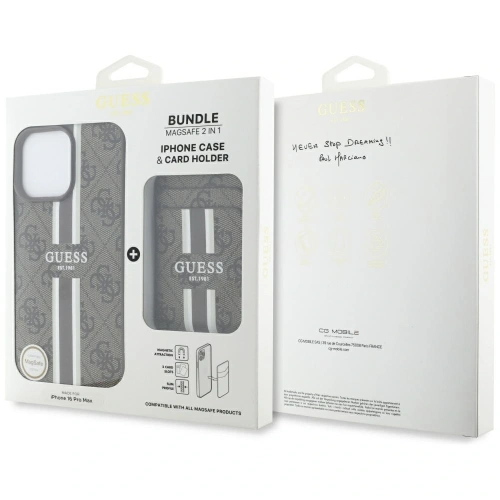 Etui Guess 4G Stripes z portfelem MagSafe do Apple iPhone 16 Pro Max brązowy