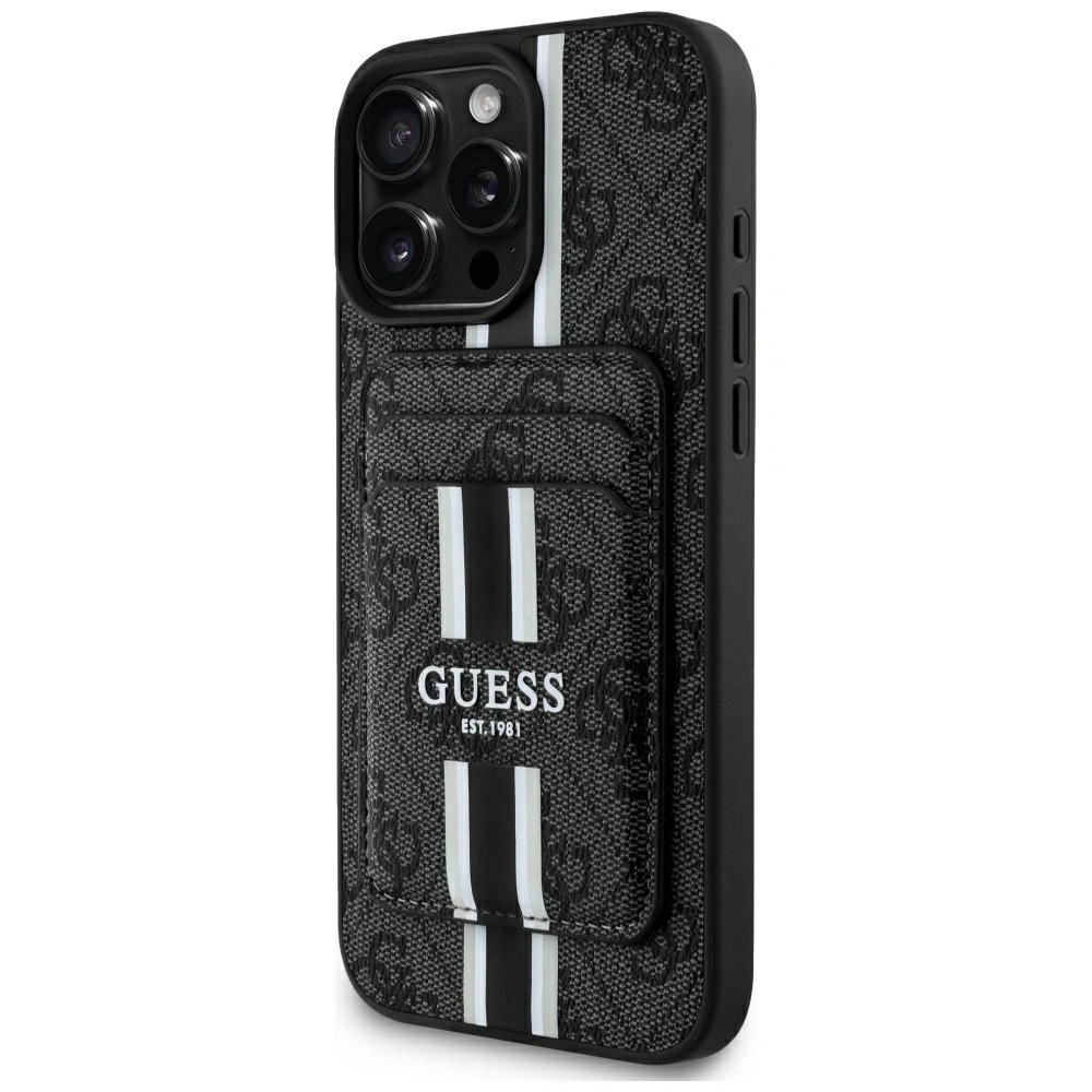 Wholesale Guess 4G Stripes MagSafe Wallet Apple iPhone 16 Pro Max black - GUE4407 - {ean13} - Hurt