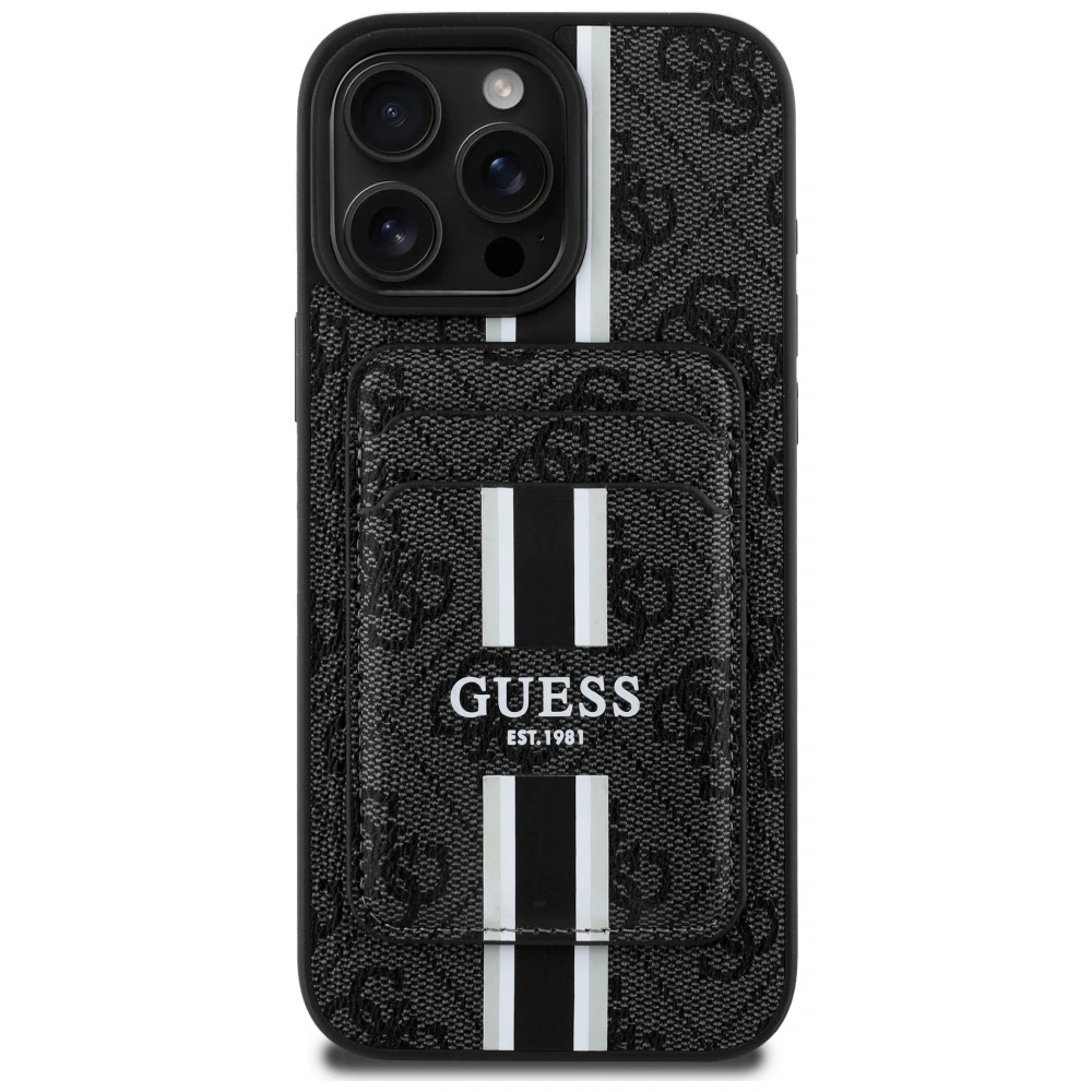 Wholesale Guess 4G Stripes MagSafe Wallet Apple iPhone 16 Pro Max black - GUE4407 - {ean13} - Hurt