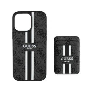 Wholesale Guess 4G Stripes MagSafe Wallet Apple iPhone 16 Pro Max black - GUE4407 - {ean13} - Hurt