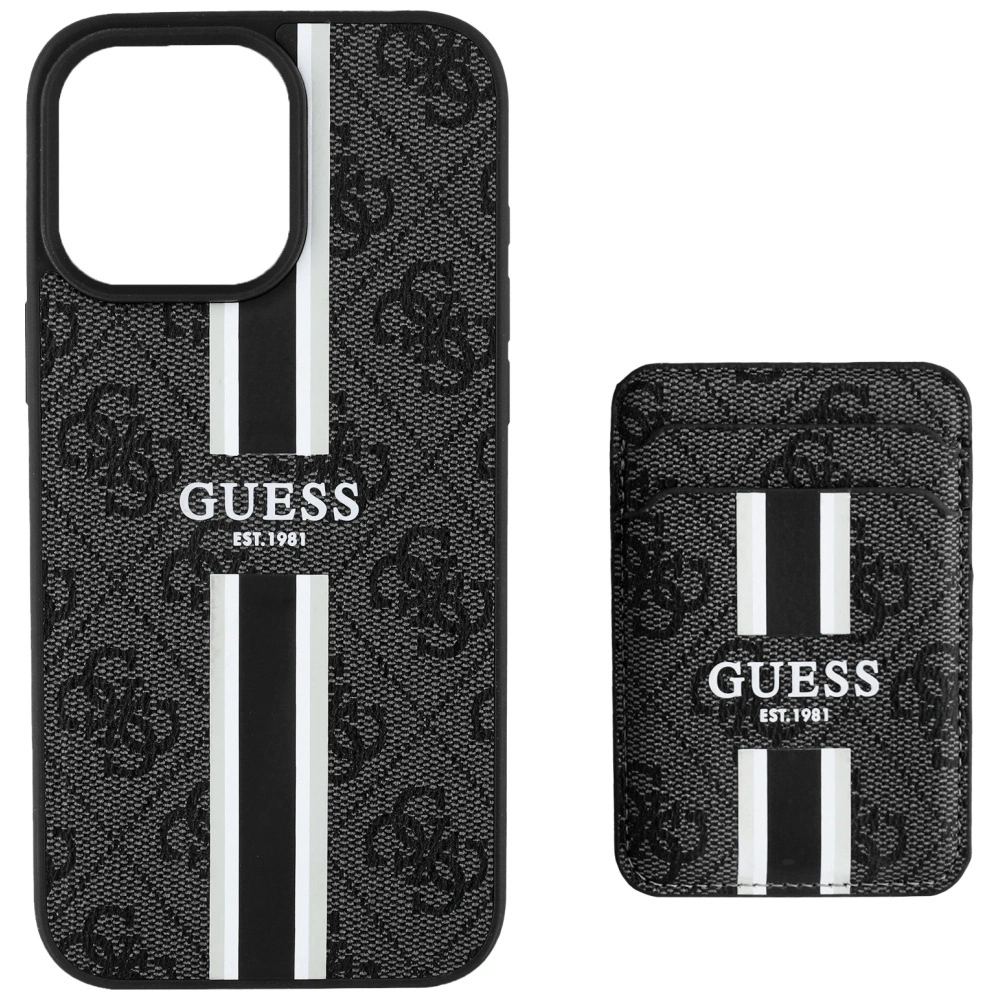 Wholesale Guess 4G Stripes MagSafe Wallet Apple iPhone 16 Pro Max black - GUE4407 - {ean13} - Hurt