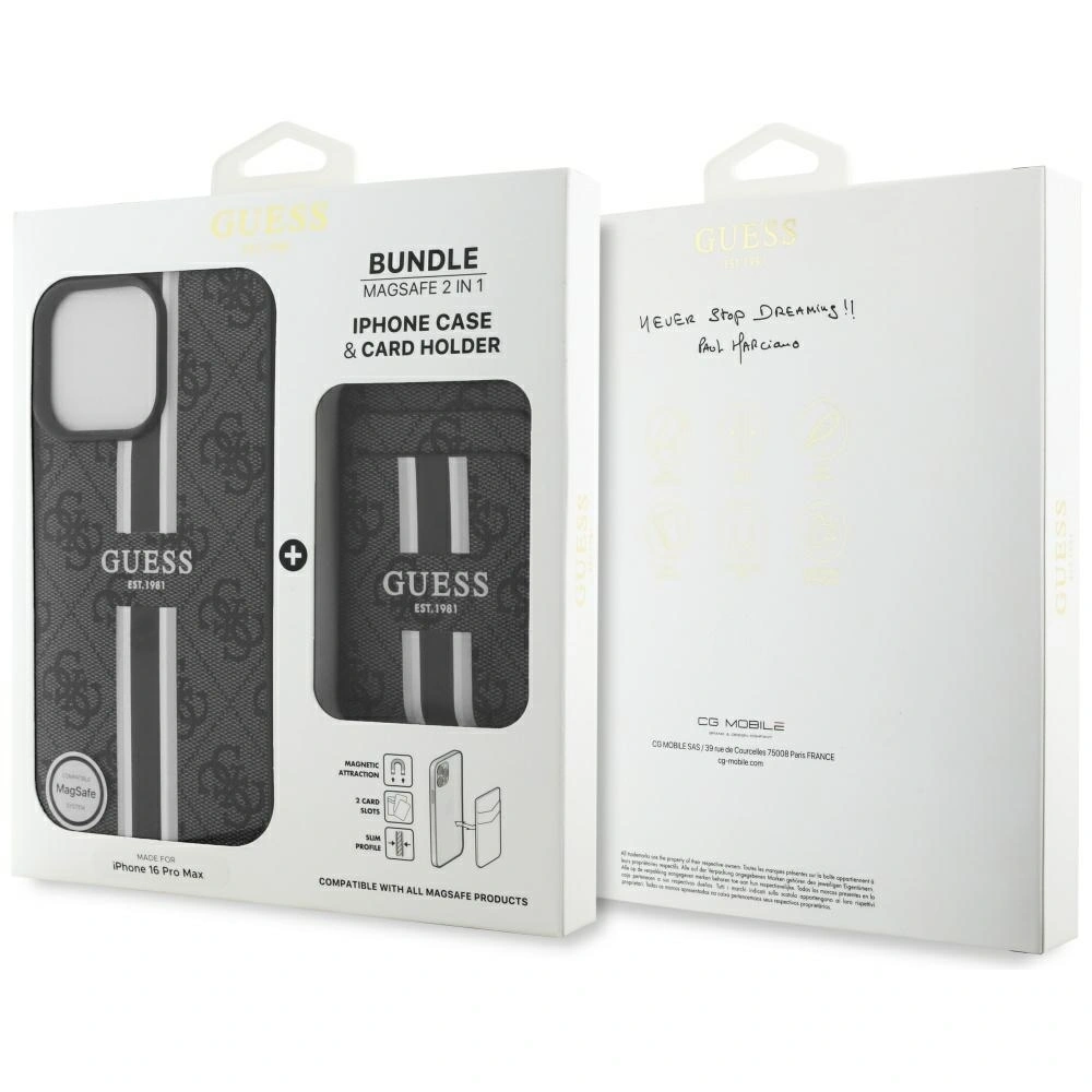 Hurtownia GSM - Guess 4G Streifen MagSafe Geldbörse Apple iPhone 16 Pro Max schwarz - GUE4407 - {ean13} - Hurt