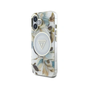Wholesale Guess Glitter Flowers Triangle Buttons MagSafe Apple iPhone 16 white - GUE4408 - {ean13} - Hurt