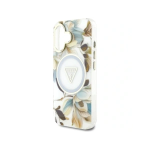 Wholesale Guess Glitter Flowers Triangle Buttons MagSafe Apple iPhone 16 white - GUE4408 - {ean13} - Hurt
