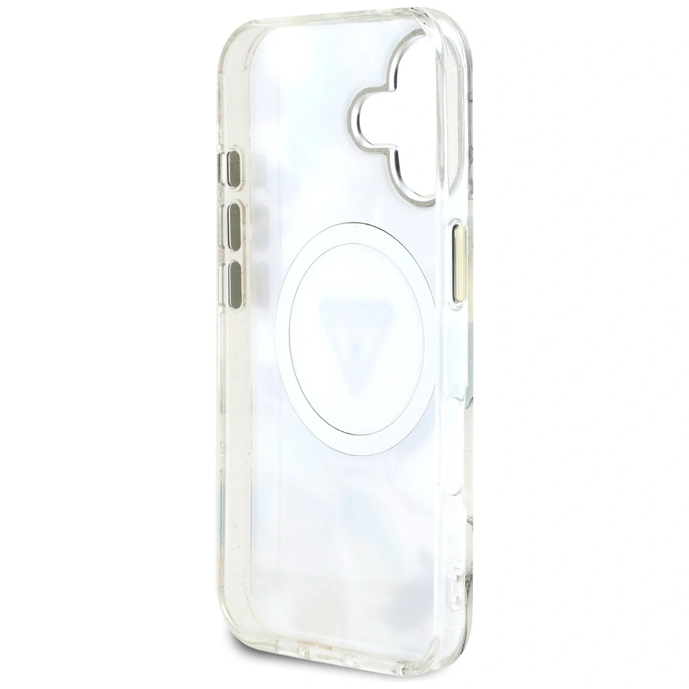 Hurtownia GSM - Etui Guess Glitter Flowers Triangle Buttons MagSafe do Apple iPhone 16 biały - GUE4408 - {ean13} - Hurt