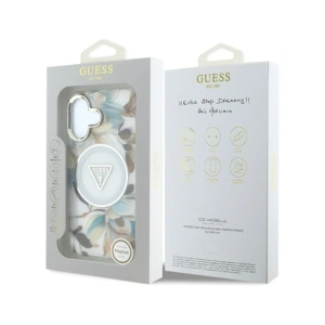 Wholesale Guess Glitter Flowers Triangle Buttons MagSafe Apple iPhone 16 white - GUE4408 - {ean13} - Hurt