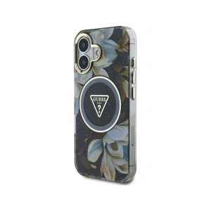 Hurtownia GSM - Guess Flori Glitter Butoane Triunghi MagSafe Apple iPhone 16 negru - GUE4409 - {ean13} - Hurt