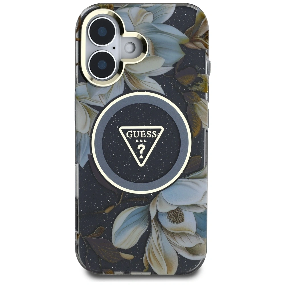 Hurtownia GSM - Etui Guess Glitter Flowers Triangle Buttons MagSafe do Apple iPhone 16 czarny - GUE4409 - {ean13} - Hurt