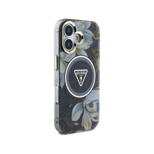 Wholesale Guess Glitter Flowers Triangle Buttons MagSafe Apple iPhone 16 black - GUE4409 - {ean13} - Hurt