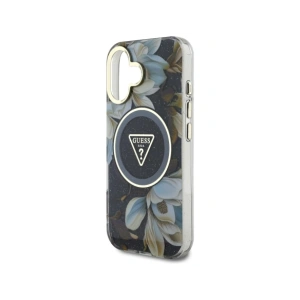 Wholesale Guess Glitter Flowers Triangle Buttons MagSafe Apple iPhone 16 black - GUE4409 - {ean13} - Hurt