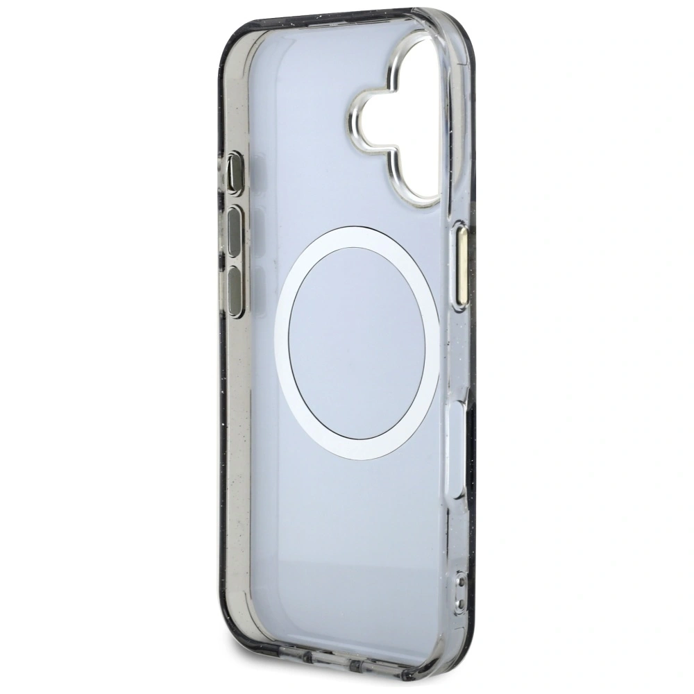 Hurtownia GSM - Guess Flori Glitter Butoane Triunghi MagSafe Apple iPhone 16 negru - GUE4409 - {ean13} - Hurt
