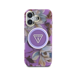 Wholesale Guess Glitter Flowers Triangle Buttons MagSafe Apple iPhone 16 purple - GUE4410 - {ean13} - Hurt