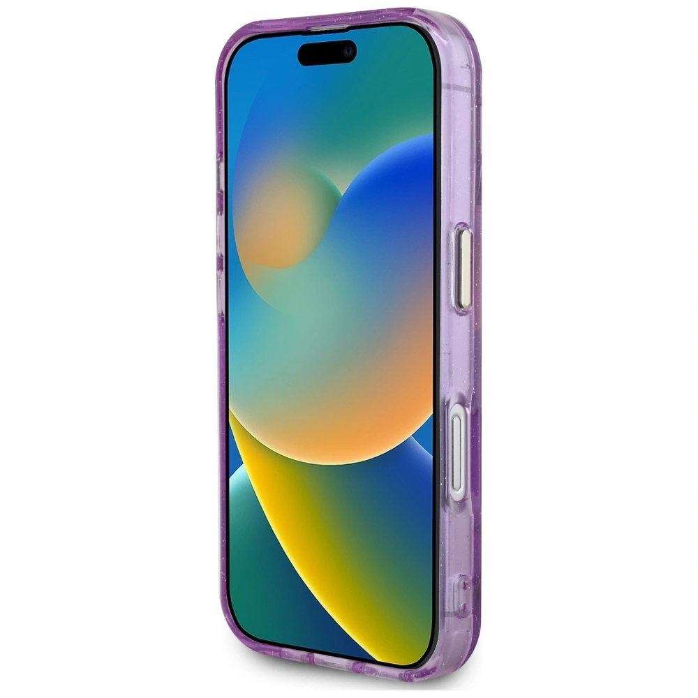Hurtownia GSM - Guess Flori Glitter Butoane Triunghi MagSafe Apple iPhone 16 violet - GUE4410 - {ean13} - Hurt