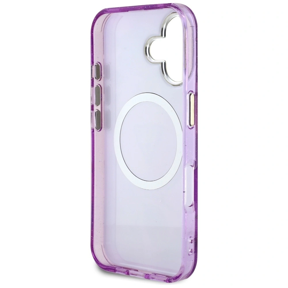 Hurtownia GSM - Guess Flori Glitter Butoane Triunghi MagSafe Apple iPhone 16 violet - GUE4410 - {ean13} - Hurt