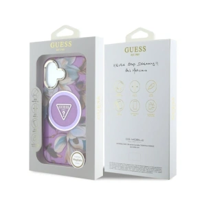 Wholesale Guess Glitter Flowers Triangle Buttons MagSafe Apple iPhone 16 purple - GUE4410 - {ean13} - Hurt
