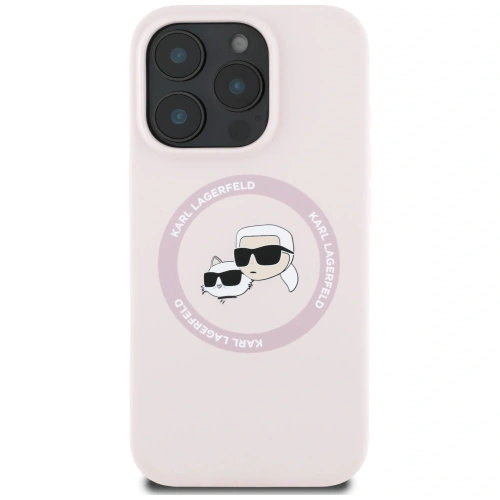 Etui Karl Lagerfeld Silicone Double Heads And Circle MagSafe do Apple iPhone 16 Pro Max różowy